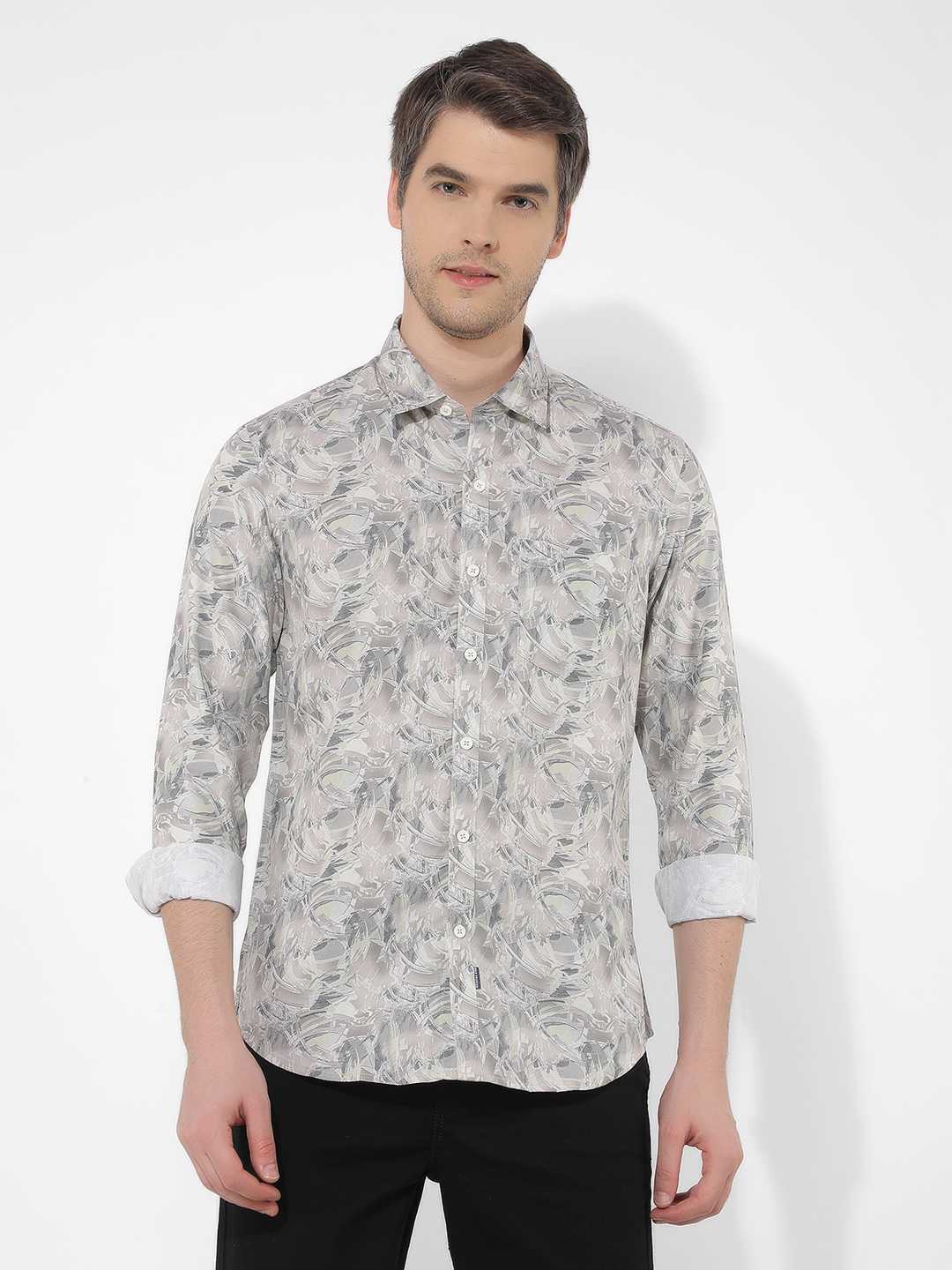 Numero Uno Men Abstract Light Green Shirt
